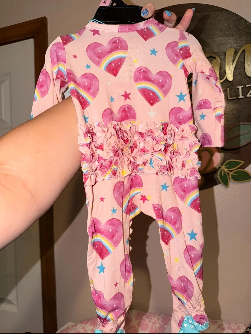 Posh Peanut Pink Heart & Rainbow Footed One-Piece